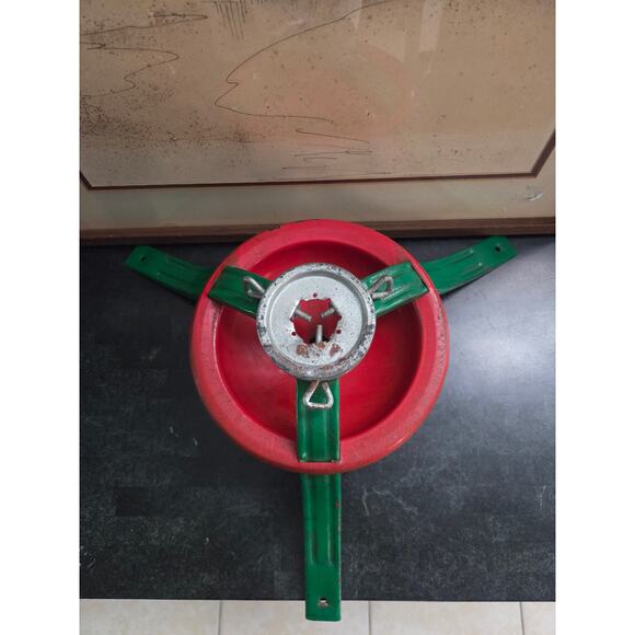 Vintage 1940s Metal Christmas Tree Stand Red & Green Adjustable Mid Century - Picture 2 of 8